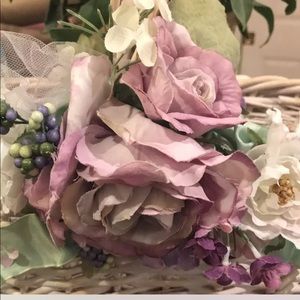 Handcrafted￼ Wicker Decorative Easter Basket Lavender Silk Roses- Girl’s.
